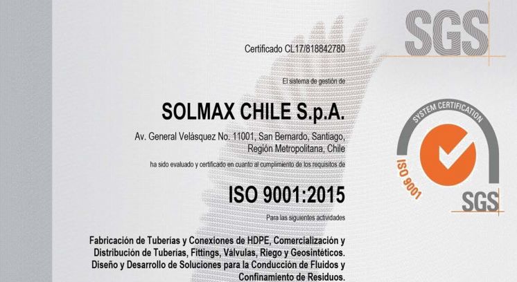 #SolmaxChile cuenta con la certificación ISO 9001